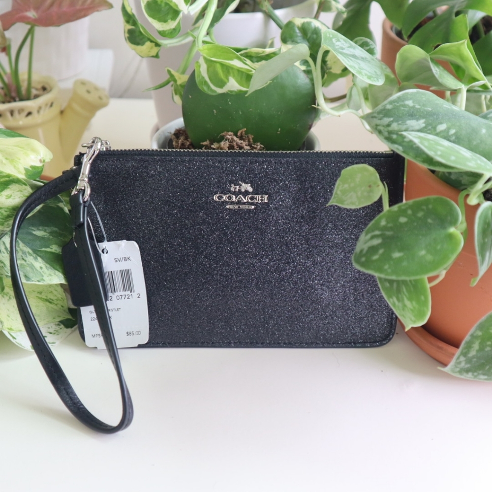 Coach black glitter wristlet NWT